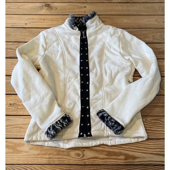 Wooly Bully Wear Colorado Faux Fur Trim Jacket Medium Women’s White Full Zip - Picture 1 of 7